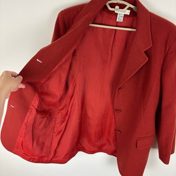 Ann Taylor Vintage 90s Red-Orange 3-Button Blazer Jacket Wool Cashmere Nylon - Picture 7 of 9